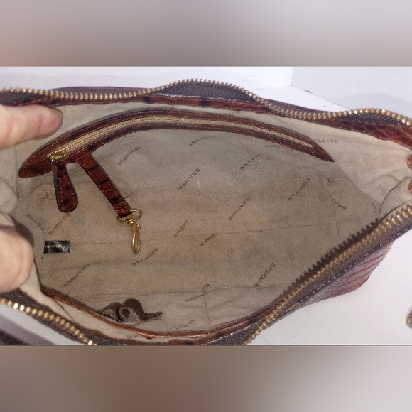 Brahmin Lacy Pecan Tri-Color Crocodile Embossed Leather Shoulder Bag - Picture 8 of 11